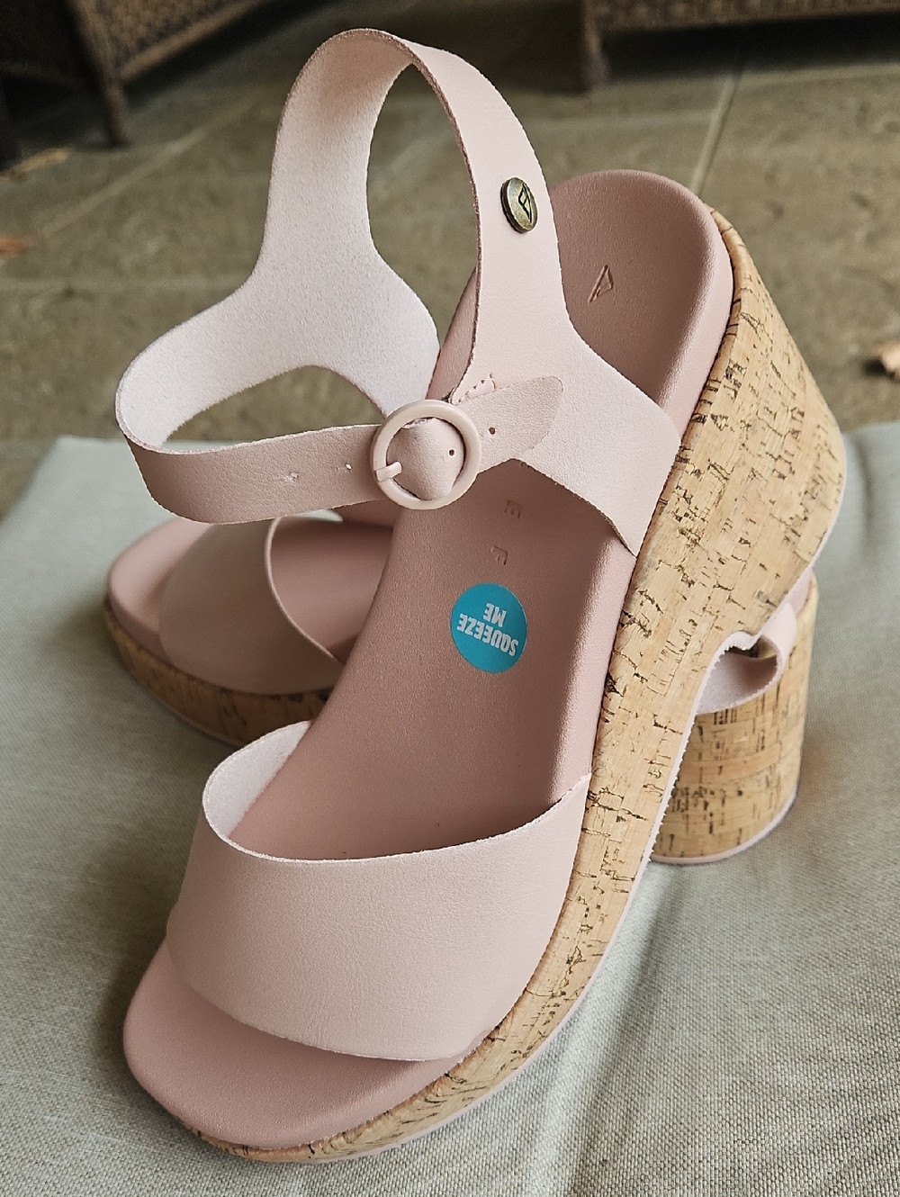 LAST CHANCE REEF Sunset Sayulita Chunky Cork Wedge Sandal Ankle Strap Cameo Rose
